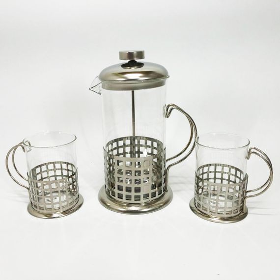 Прес заварник із жароміцного боросилікатного скла UNIQUE UN-1155 0.6 л + 2 чашки Френч-прес для кави | Зображення 1