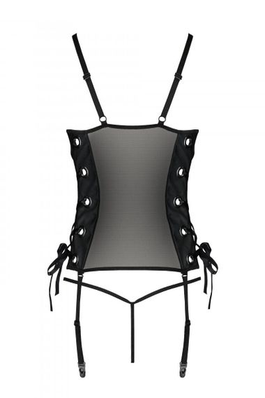 Корсет з еко-шкіри з пажами для панчох Passion Malwia Corset Чорний 2XL/3XL | Зображення 3