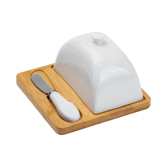 Масленка фарфоровая 15×15×9 см с ножом на подставке HP1255 | Зображення 5