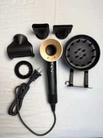Фен Super Hair Dryer сіро-золотий з іонізацією та турборежимом 5 насадок