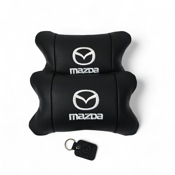 Набор кожаных подушек Mazda с вышивкой логотипа + подарок – кожаный брелок | Зображення 4