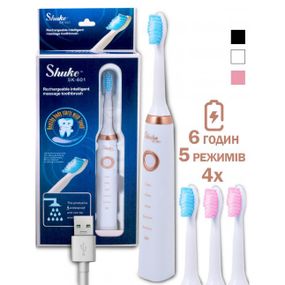 Зубная щетка электрическая круглая Shuke SK-601 белая | Зубная щетка на батарейках детская | Щетка shuke