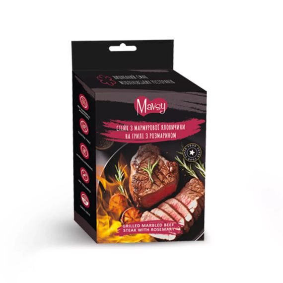 Ласощі для собак від 3-х місяців Mavsy Refined jerky GRILLED MARBLED BEEF STEAK WITH ROSEMARY стейк з мармурової яловичини на грил