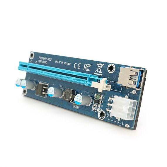 Плата PCE164P-N03 (VER006C) Riser PCI-EX, x1=>x16, USB 3.0, DC12V(PCI-E/6pin), конденсатори 270, VER006C,Пакет | Зображення 1