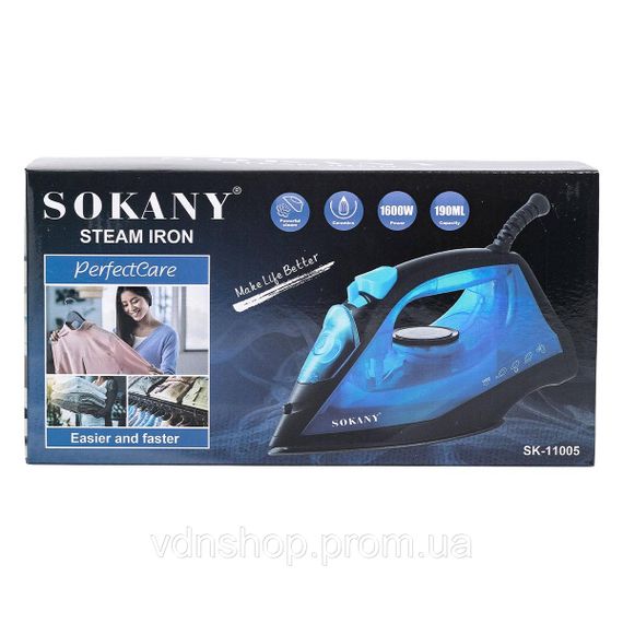 Ручной паровой утюг 1600 Вт с керамическим покрытием для одежды Синий Sokany SK-11005 | Зображення 8