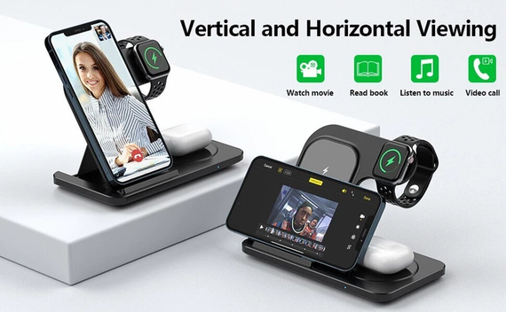 Зарядная станция 3в1 / Беспроводное зарядное устройство 3в1 для смартфона/смарт-часов/наушников | Зображення 2