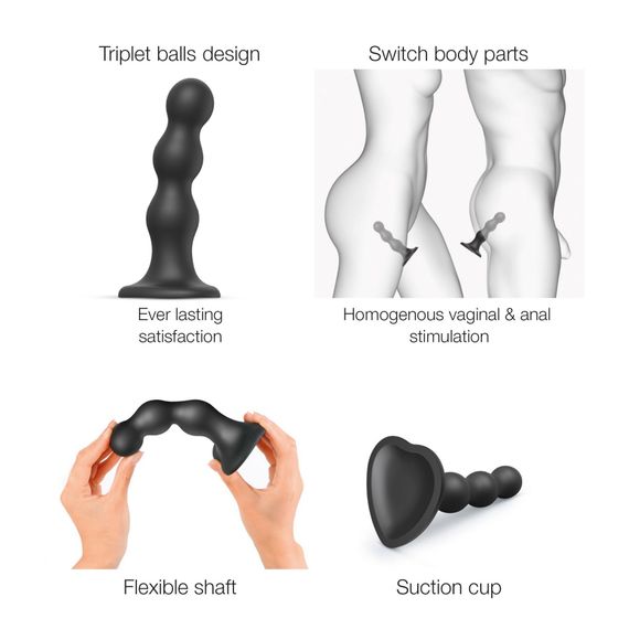 Насадка для страпона Strap-On-Me Dildo Plug Balls Black M | Зображення 2