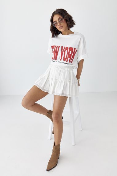Футболка oversize з написом New York - білий цвет, ONE SIZE (є розміри) | Зображення 2