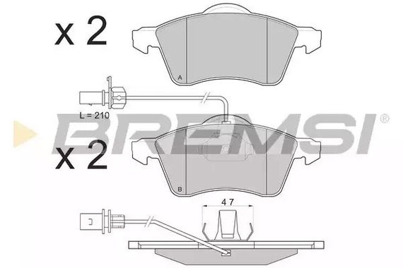 Колодки передні гальмівні T4 2.5TDI 96-03 (R15) (з датчиком), Bremsi (BP2868) | Зображення 2