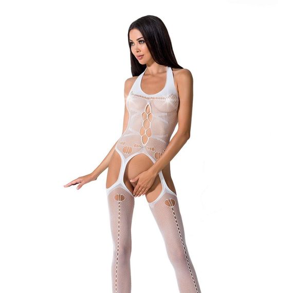 Бодістокінг Passion BS059 white, комбінезон, імітація панчох, S/M/L