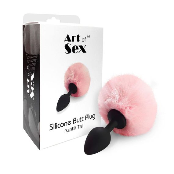 Силіконова анальна пробка М Art of Sex - Silicone Butt plug Rabbit Tail, Рожевий | Зображення 2