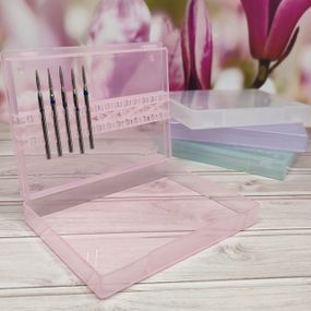 Розовый плоский бокс для хранения фрез (на 14шт)