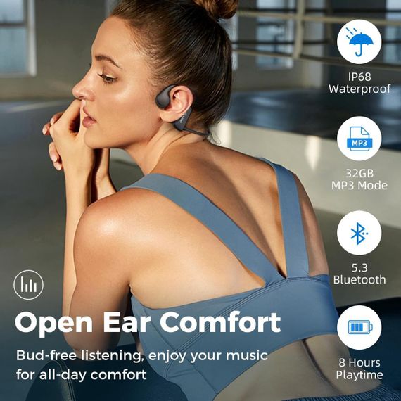 Навушники AHEYE з кістковою провідністю, водонепроникні IP68, з MP3-плеєром 32 ГБ для плавання | Зображення 4