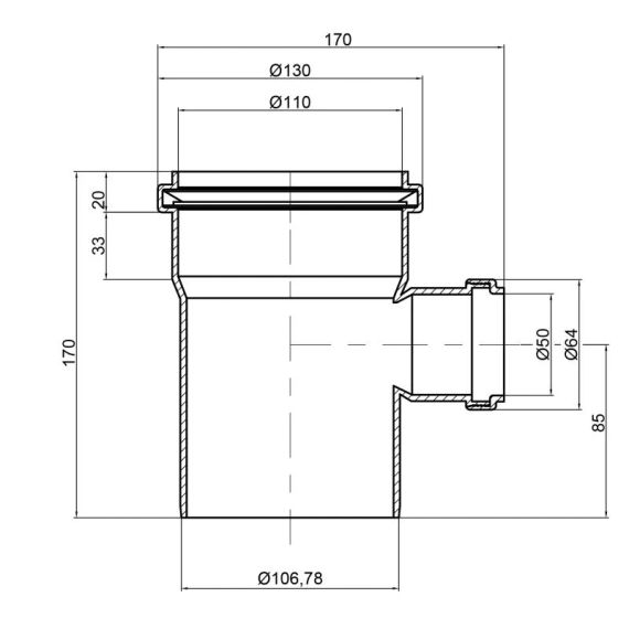 Тройник канализационный TA Sewage 110х50х110, 90° | Зображення 1