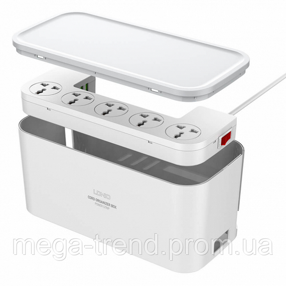 Подовжувач мережевий 2 метри Ldnio Management Power Strip Box  ⁇ 2500W, 3USB, 5 Sockets, 3.1 A ⁇  мережевий фільтр | Зображення 1