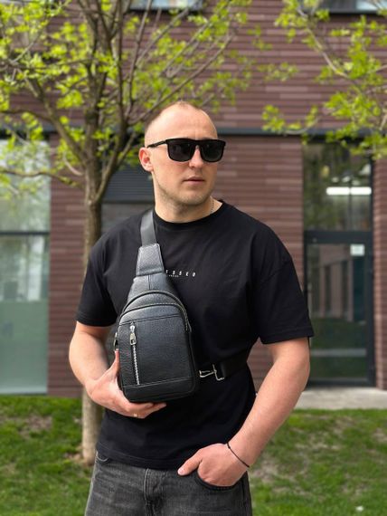 Мужской стильный черный кожаный слинг на плечо TIDING BAG 7862 | Зображення 9