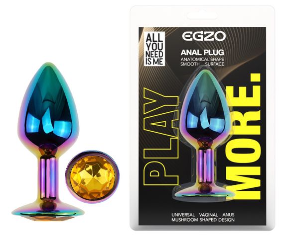 Анальна пробка з кристалом EGZO - Multicolor Round Plug Yellow size S Sex Aura