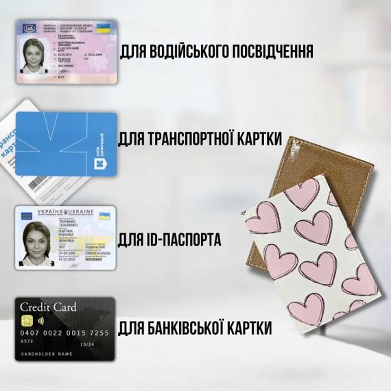 Обкладинка для ID-паспорта / прав / пластикових карт Рожеві сердечка | Зображення 2