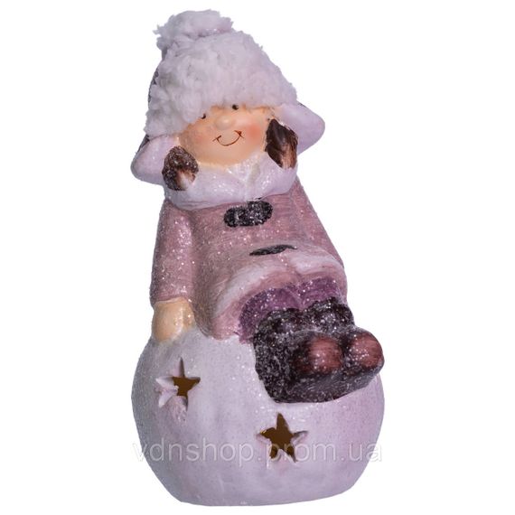 Новогодняя фигурка с подсветкой Девочка на снежном шаре из фарфора 7×7×16 (см) новогодний декор для дома, квартиры на подарок | Зображення 4