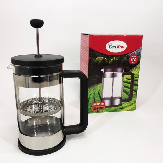Френч-прес Заварник для чаю та кави Con Brio CB-6560 600 мл, Чайник заварювальний скляний якісний | Зображення 2