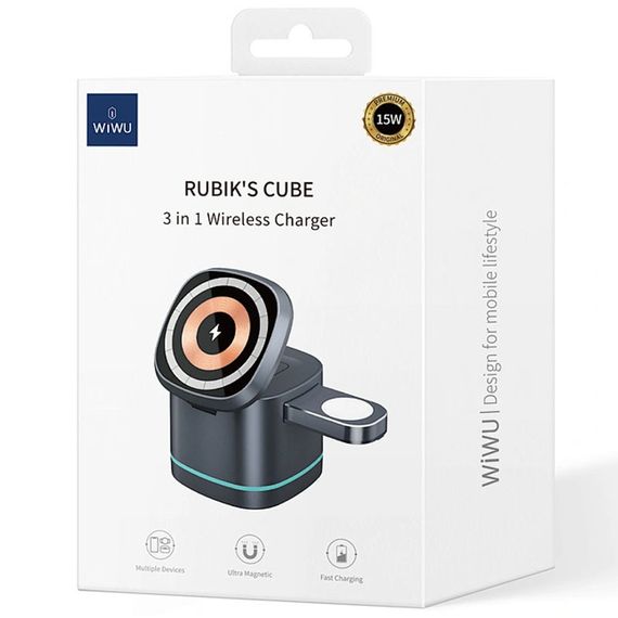 БЗП WIWU Wi-W024 3 in 1 wireless charger Grey | Зображення 3