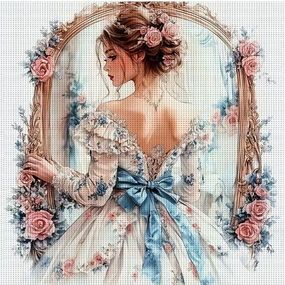 Набор для вышивки крестом ZUOANLF "Красива женщина перед зеркалом" 30х30 см, 14CT, нанесенный рисунок