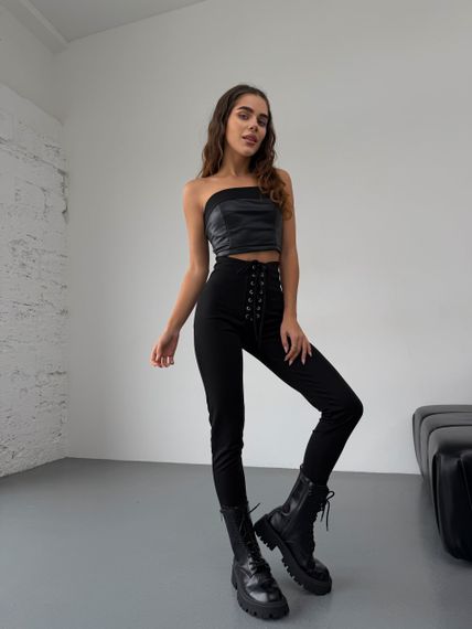 Женские лосины-брюки со шнуровкой трикотажные LI2045 цвет черный, размер 42/44 | Зображення 1