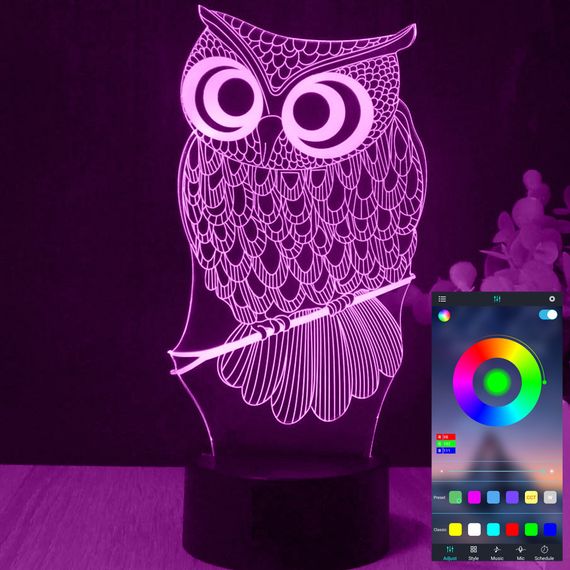 Акриловий світильник-нічник керування з телефона Сова tty-n001478