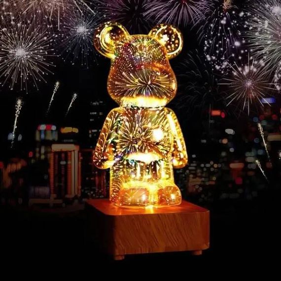 Нічник 3D Ведмедик Феєрверк на підставці BearBrick