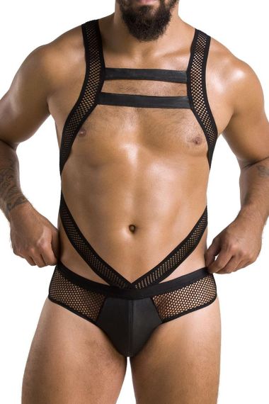 Чоловіче еротичне сітчасте боді Passion 045 VICTOR L/XL Black, екошкіра, сітка sexstyle