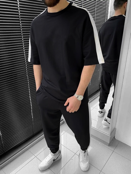 Мужской летний спортивный костюм футболка и штаны BD0025 цвет черный, размер S