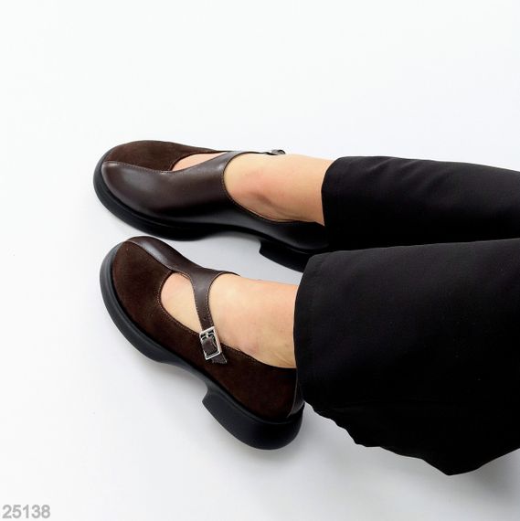 Дизайнерські шоколадні туфлі натуральна шкіра + замша низький хід | Зображення 4