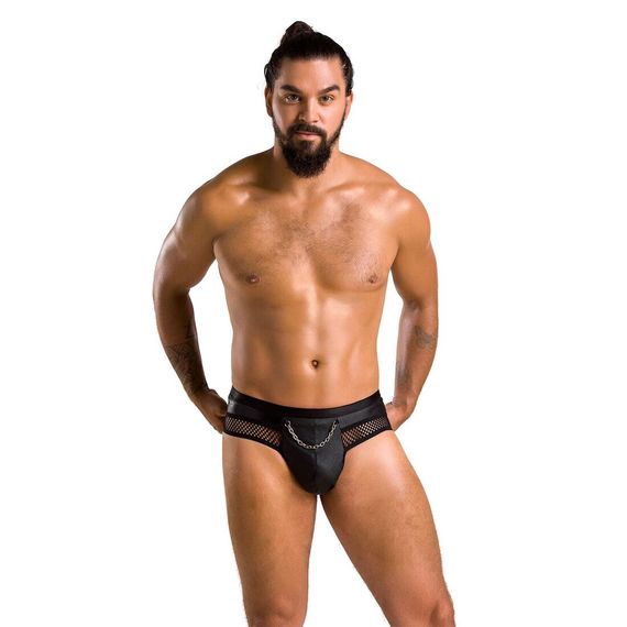 Чоловічі труси з ланцюжком Passion 030 SLIP TOM L/XL Black, екошкіра, відкриті сідниці | Зображення 2