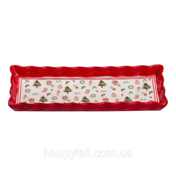Сервировочное новогоднее блюдо для закусок Merry Christmas 36,5×13×3 (см) из фарфора CR-1-16 | Зображення 1