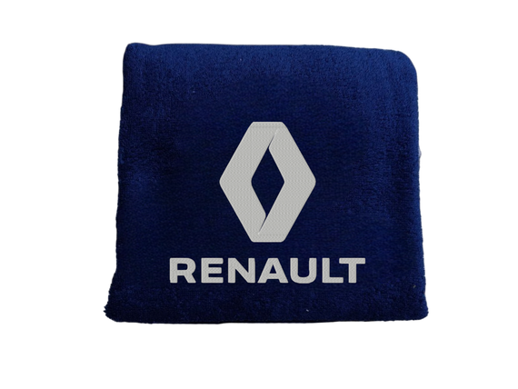 Полотенце с вышивкой махровое банное 70*140 темно-синий автомобилисту Рено Renault 00451