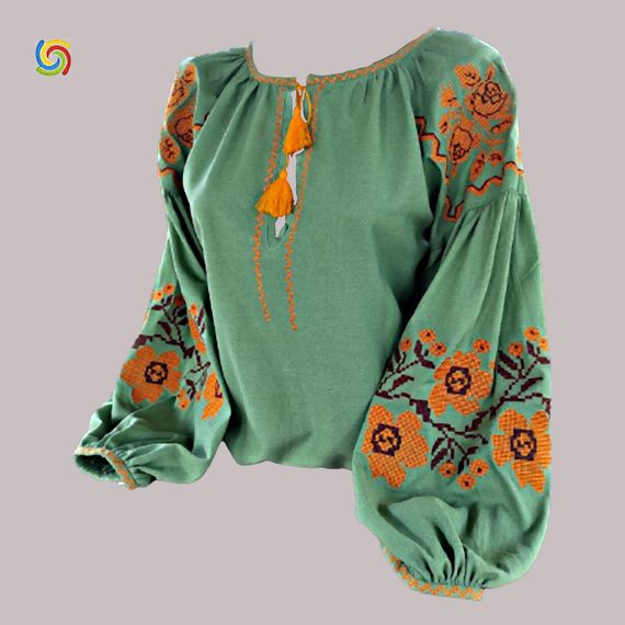 Рубашка Украинская вышиванка 310507 цвет оливковый размер L/XL
