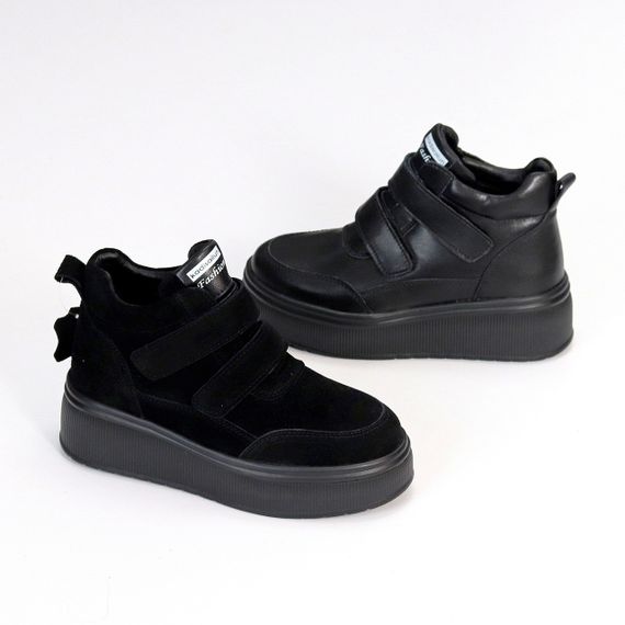 Спортивні чорні зимові черевики натуральна шкіра на липучках | Зображення 9