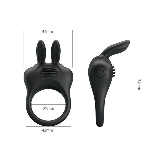 Вібро-ерекційне кільце з вушками Pretty Love чорне, 7.4 х 4.2 см | Зображення 2