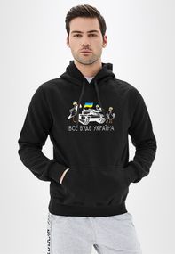 Худі чоловіче чорне з принтом "Все буде Україна", 3XL