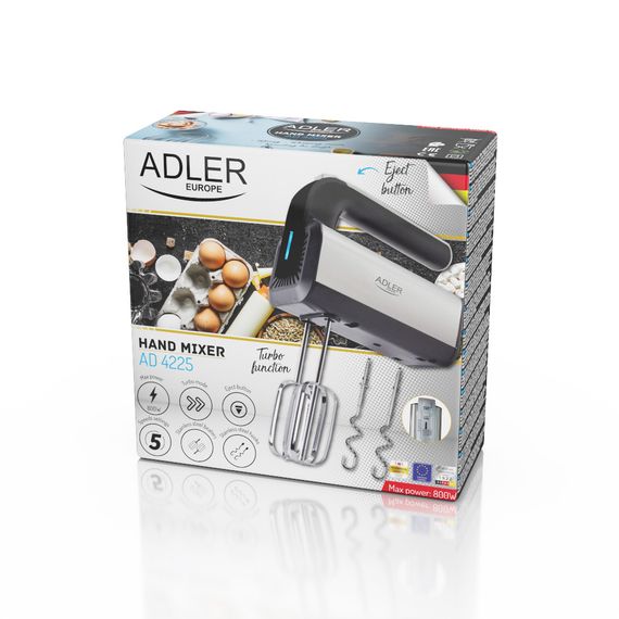 Миксер ручной Adler AD 4225, кухонный миксер 800 Вт, 5 скоростей, Turbo, насадки для теста и крема | Зображення 9