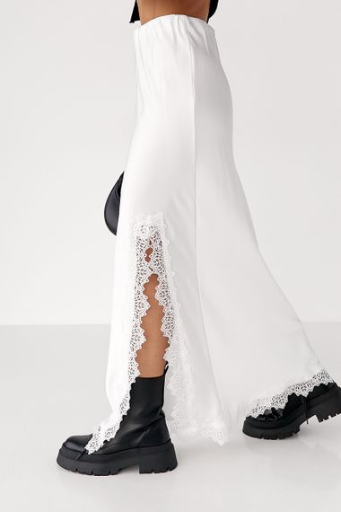 Сатинова довга спідниця з розрізом - білий цвет, M (є розміри) | Зображення 4