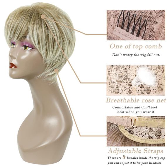 Стильный короткий многослойный женский парик пикси с челкой, блонд с затемненными корнями, термостойкий PHOCAS | Зображення 4