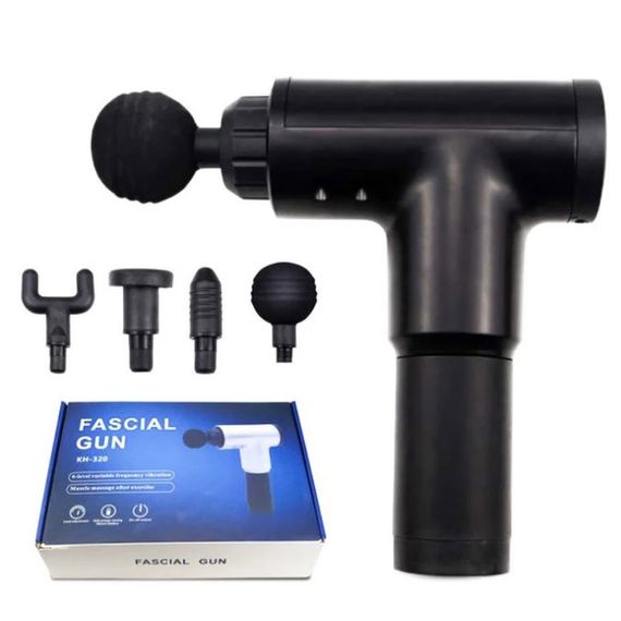 Акумуляторний масажер Fascial Gun KH-320 портативний ручний ударний м'язовий пістолет 4 насадки | Зображення 2