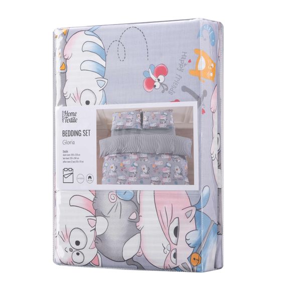 Набір постільної білизни 2,0сп Ardesto Gloria, 200х220см, 100% бавовна, сатин, веселі котики, сірий (ART2022FC) | Зображення 1