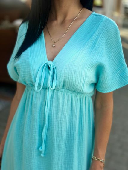 Жіноча довга літня сукня з мусліну легка із завищеною талією розмір 54/56 колір блакитний  GF58774 | Зображення 5