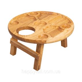 Винный столик-менажница из дерева 35*35*18 см круглый на ножках дуб BWR350180