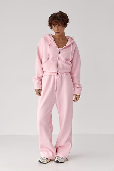 Теплий спортивний костюм з коротким худі та широкими штанами - рожевий цвет, L (є розміри) | Зображення 4