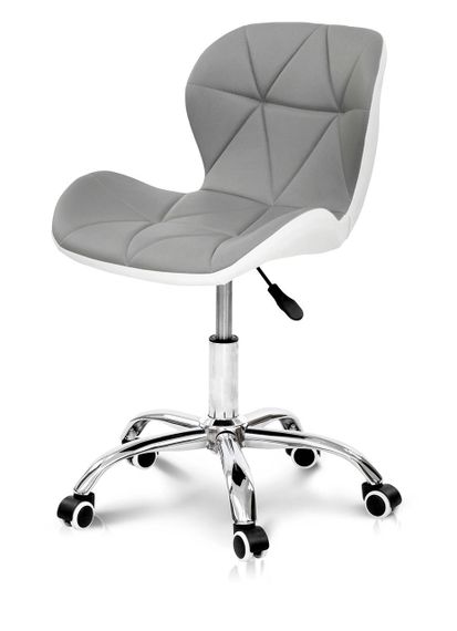 Мобильный рабочий стул Рокки хромированная крестовина с колесиками, мягкое сиденье серый/белый кожзам