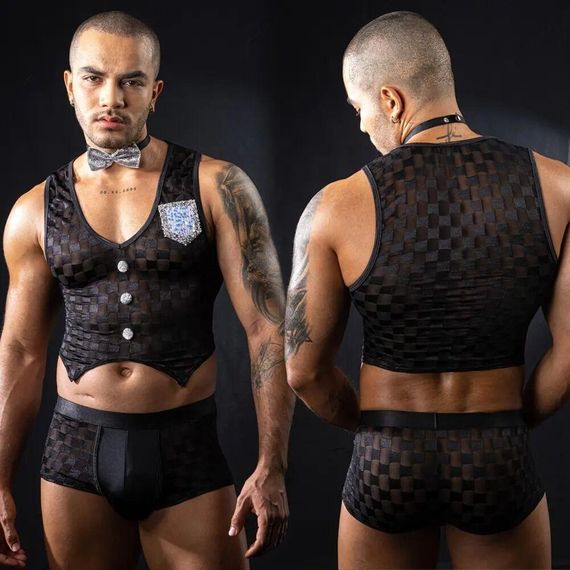 Чоловічий еротичний костюм офіціанта JSY «Привабливий Михаель» One Size, топ, труси, метелик Sex Aura