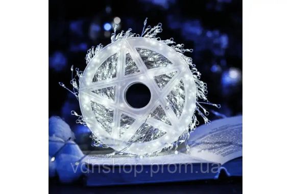 Гірлянда Роса на котушці феєрверк - мішура від USB, 20м, 600LED + пульт Білий